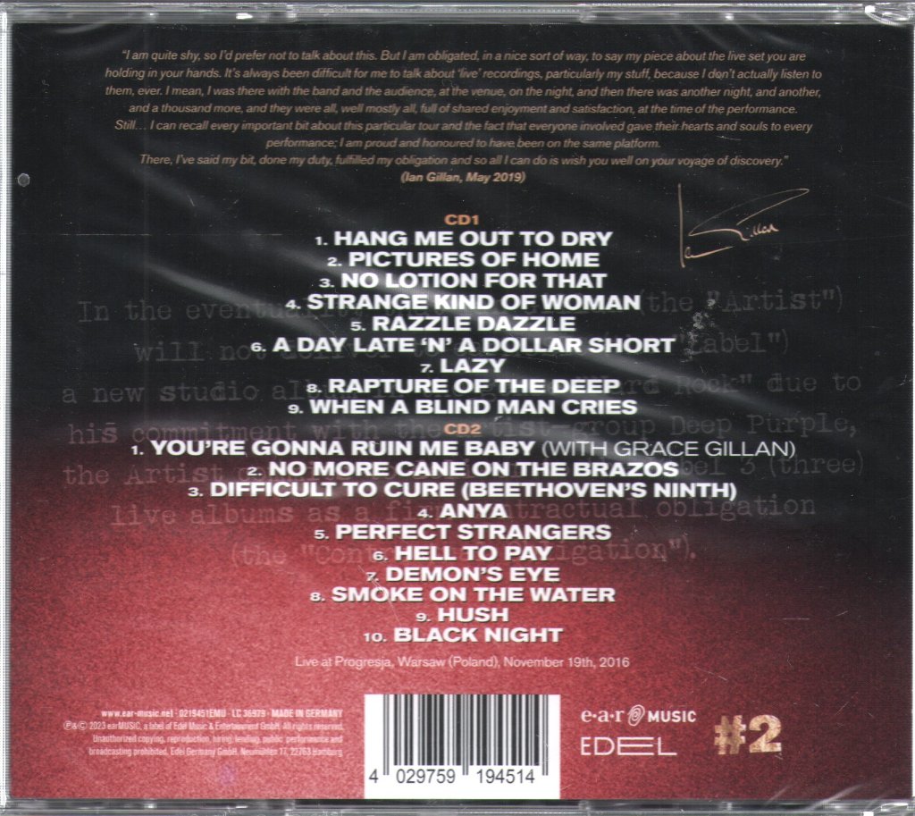 Ian Gillan - Contractual Obligation #2: Live In Warsaw - Double Cd