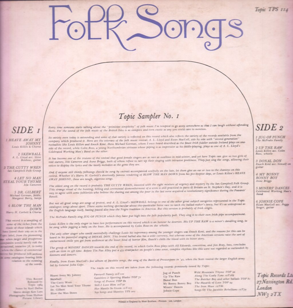 Topic Sampler No. 1 - Folk Songs - Lp