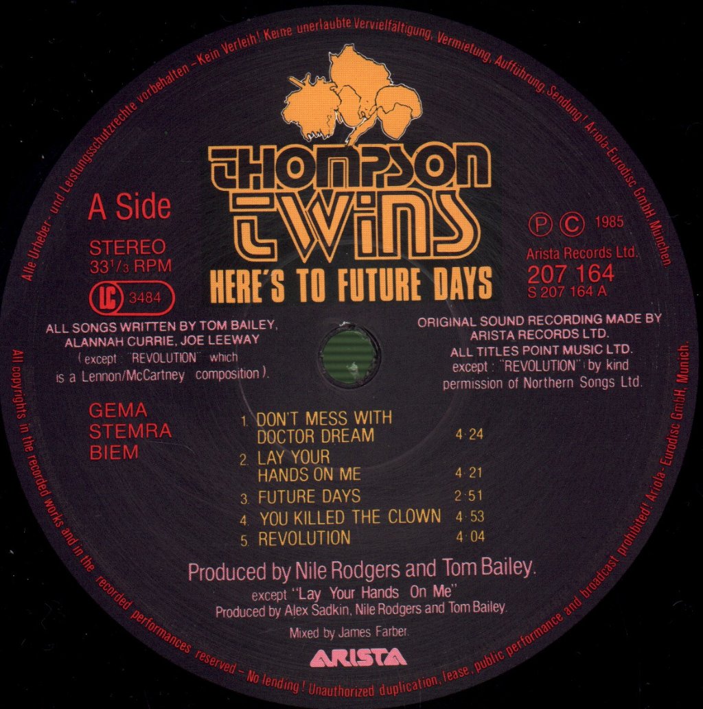 Thompson Twins - Here's To Future Days - Double Lp