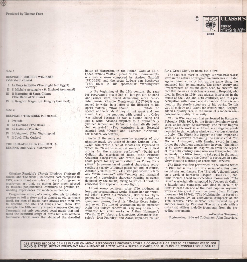 Eugene Ormandy / Philadelphia Orchestra - Respighi - Birds, Church Windows - Lp