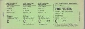 Tubes - Free Trade Hall Manchester 19Th June 1981 - Ticket