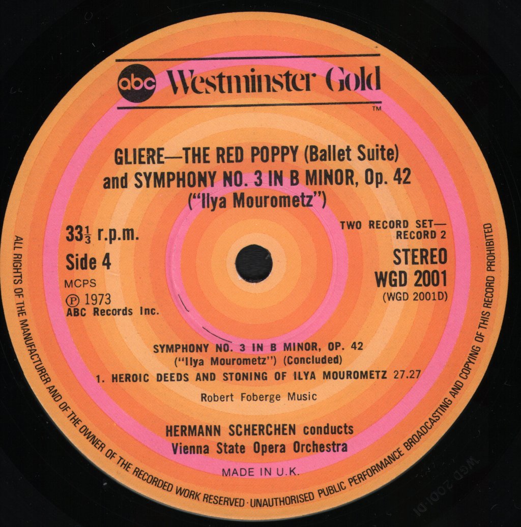Vienna State Opera Orchestra / Hermann Scherchen - Gliere  - "Ilya Mourometz" Symphony No. 3 In B, Opus 42 / Red Poppy Ballet - Double Lp
