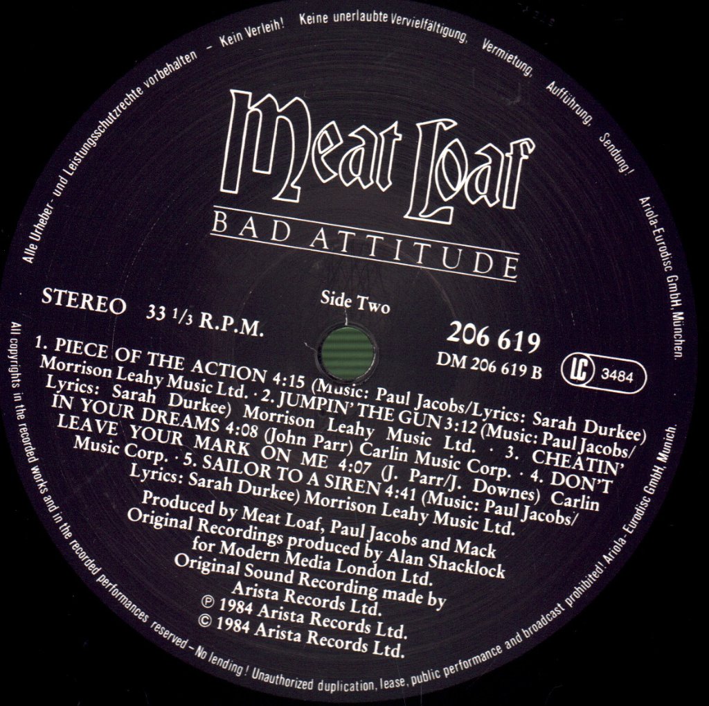 Meat Loaf - Bad Attitude - Lp