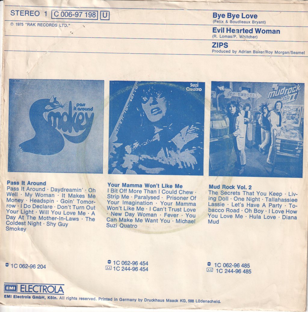 Zips (70'S Pop) - Bye Bye Love - 7 Inch