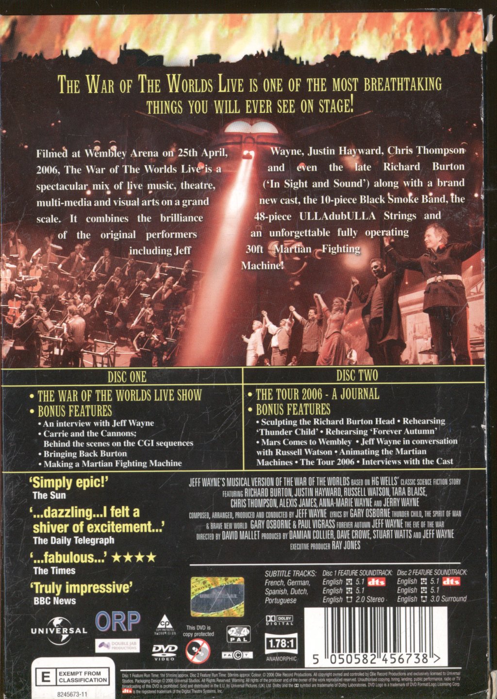 Jeff Wayne - Jeff Wayne's Musical Version Of The War Of The Worlds Live On Stage! - Double Dvd