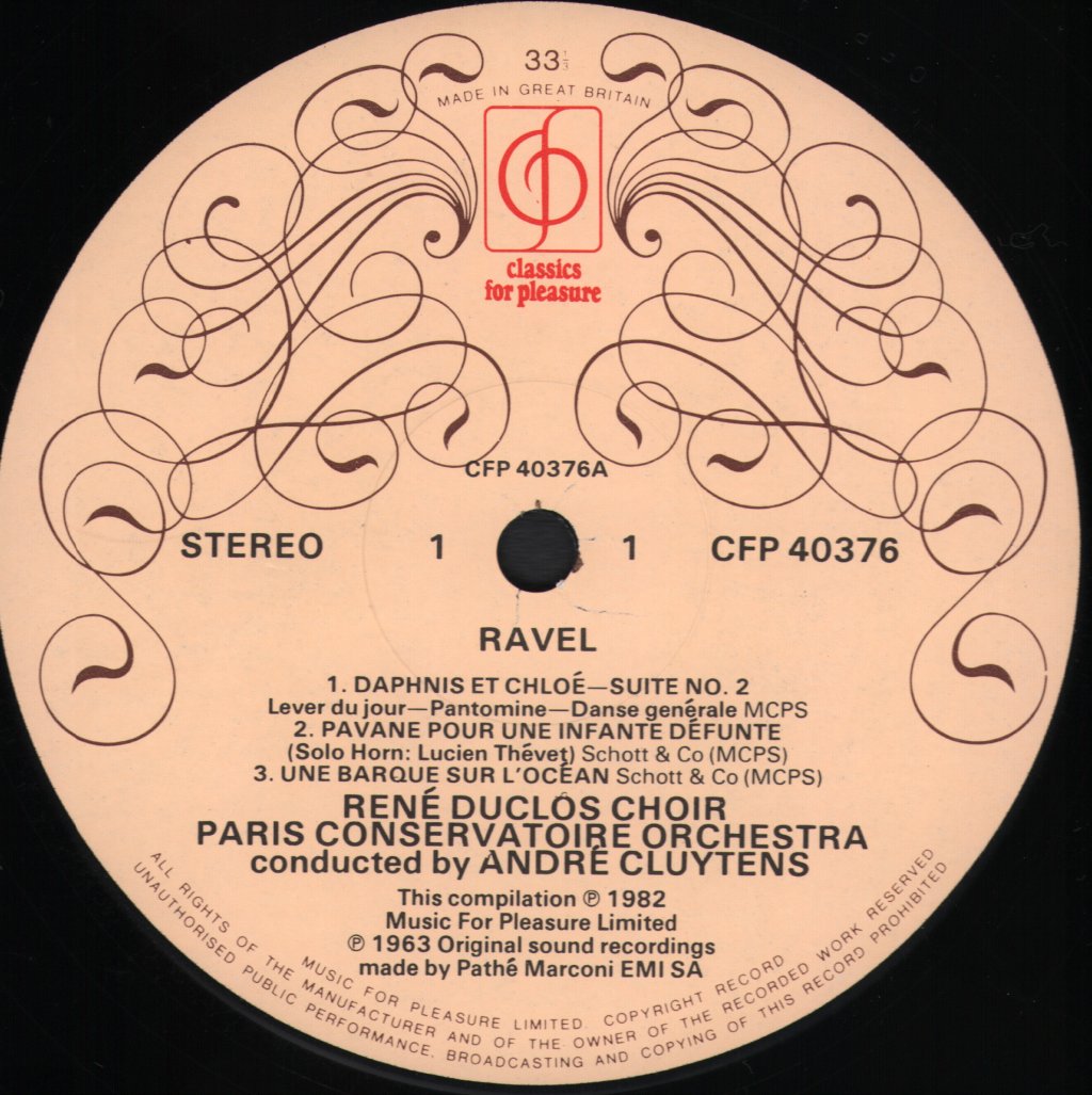 Andre Cluytens / Paris Conservatoire Orchestra - Daphnis Et Chloé - Suite No. 2 & Other Orchestral Works - Lp