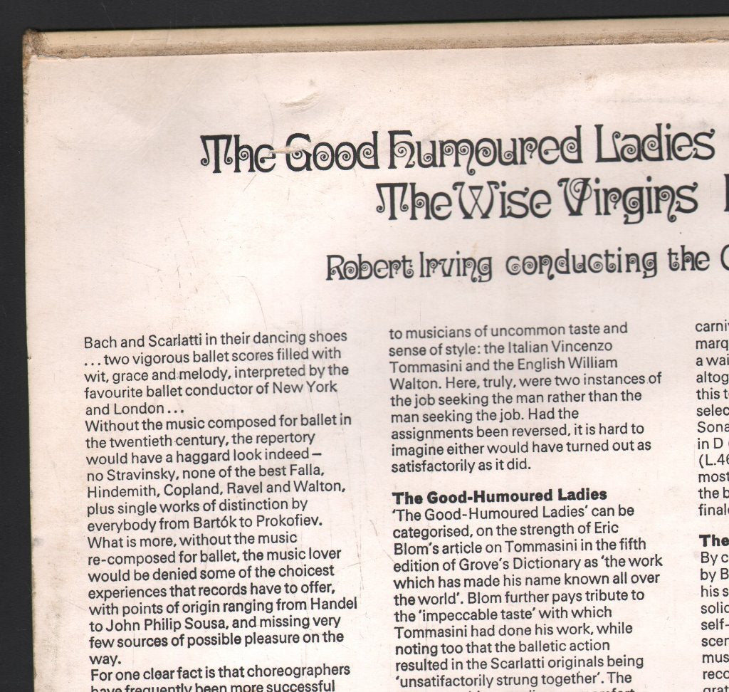 Robert Irving / Concert Arts Orchestra - Scarlatti / Tommasini - Good Humoured Ladies / Bach - The Wise Virgins - Lp