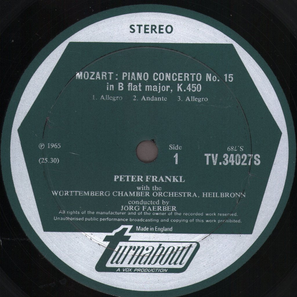 Peter Frankl / Jorg Faerber / Wurttemberg Chamber Orchestra - Mozart - Piano Concerto No 15 In B Flat Major, K. 450 /  Piano Concerto No 11 In F Major, K. 413 - Lp