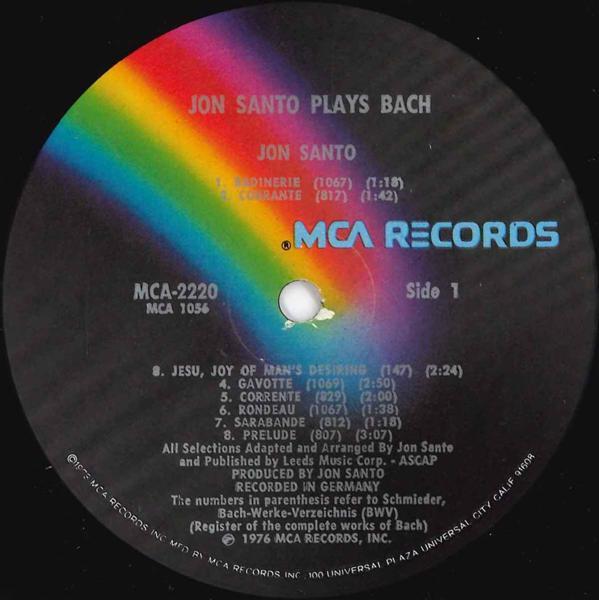 Jon Santo - Plays Bach Synthesized Electrons - Lp