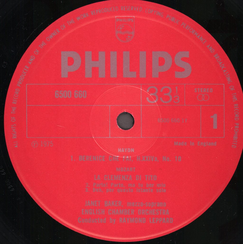 Janet Baker / Raymond Leppard English Chamber Orchestra - Mozart Arias - La Clemenza Di Tito / Haydn - Arianna - Lp