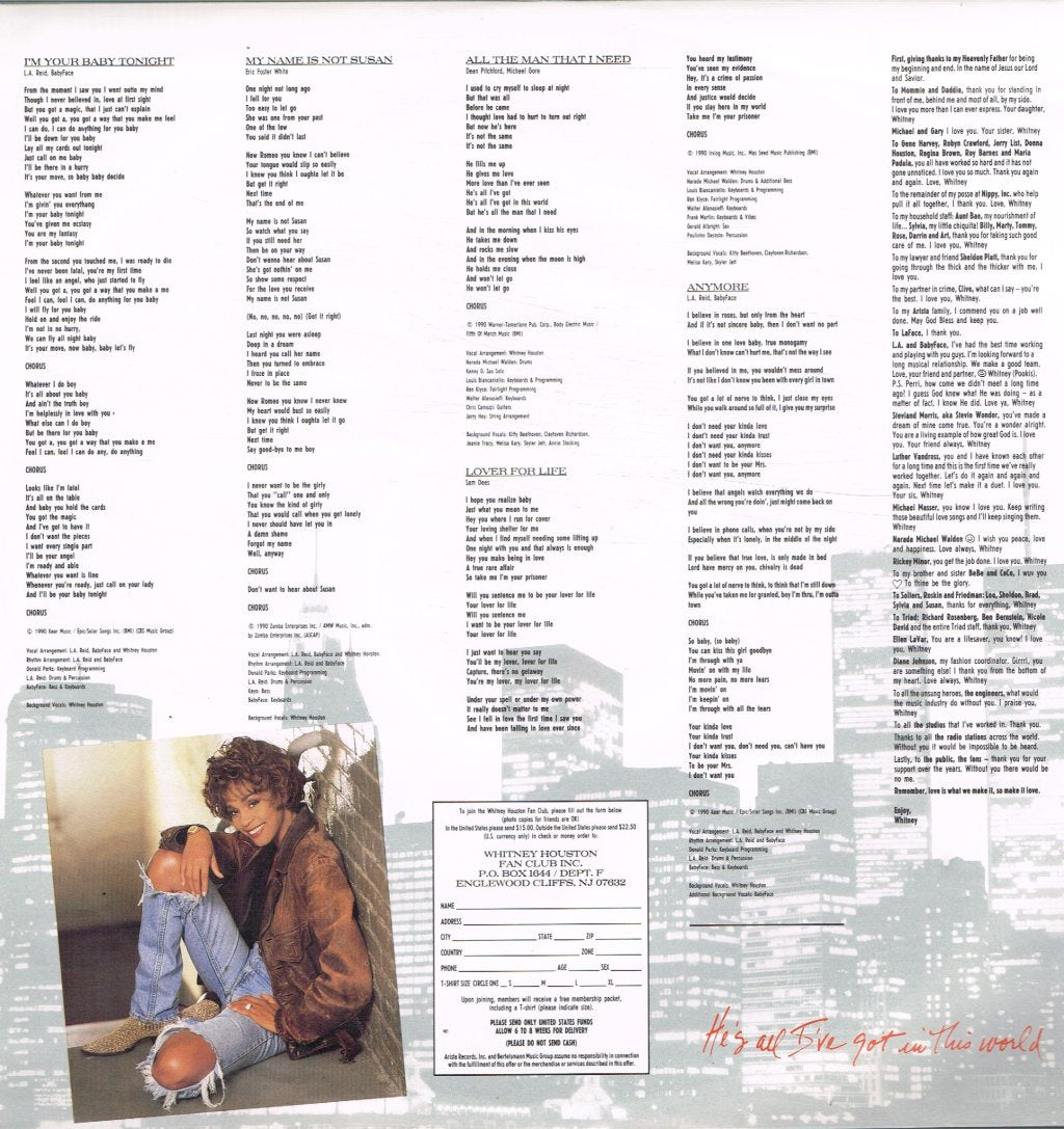 Whitney Houston - I'm Your Baby Tonight - Lp