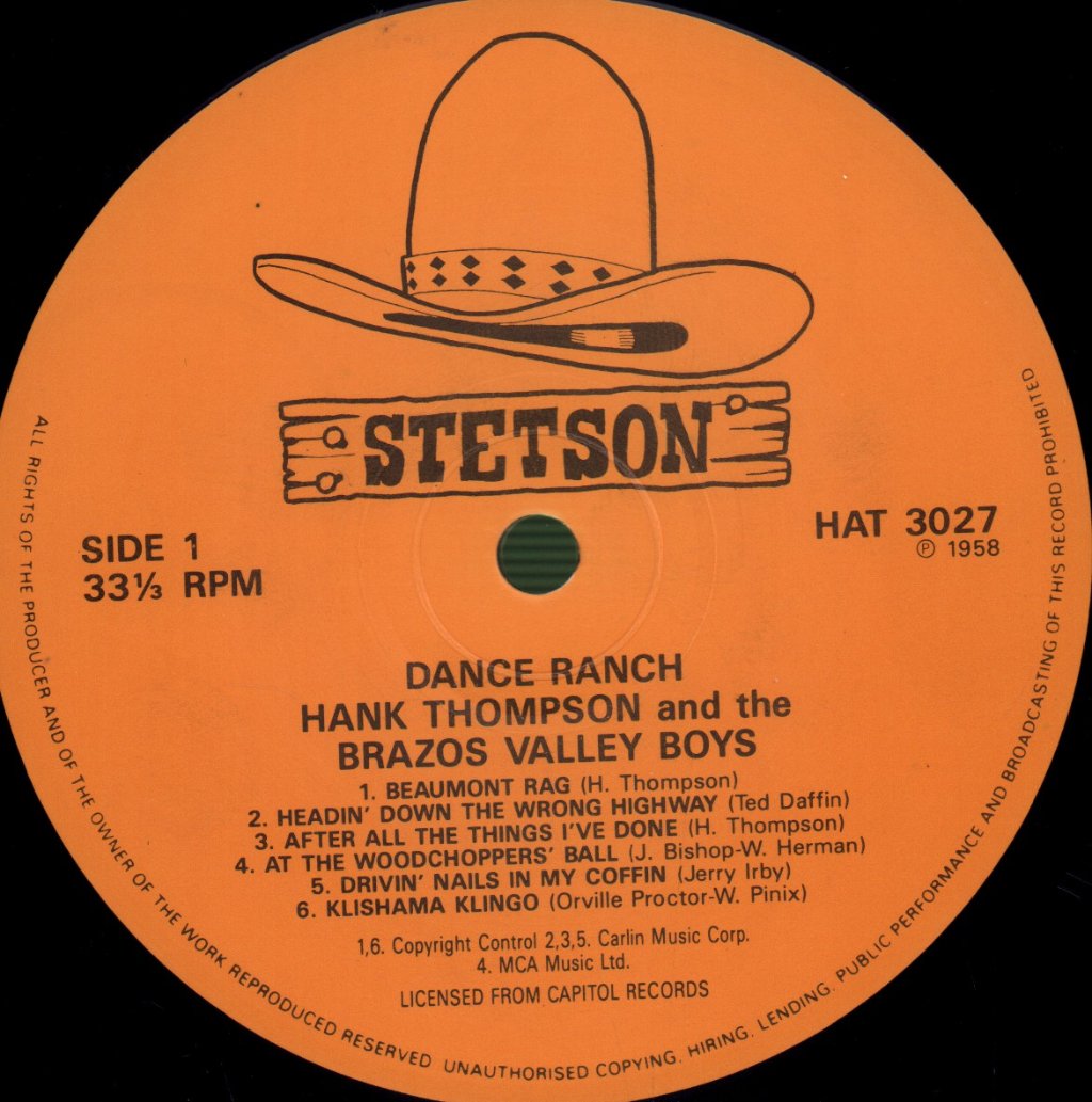 Hank Thompson And His Brazos Valley Boys - Dance Ranch - Lp