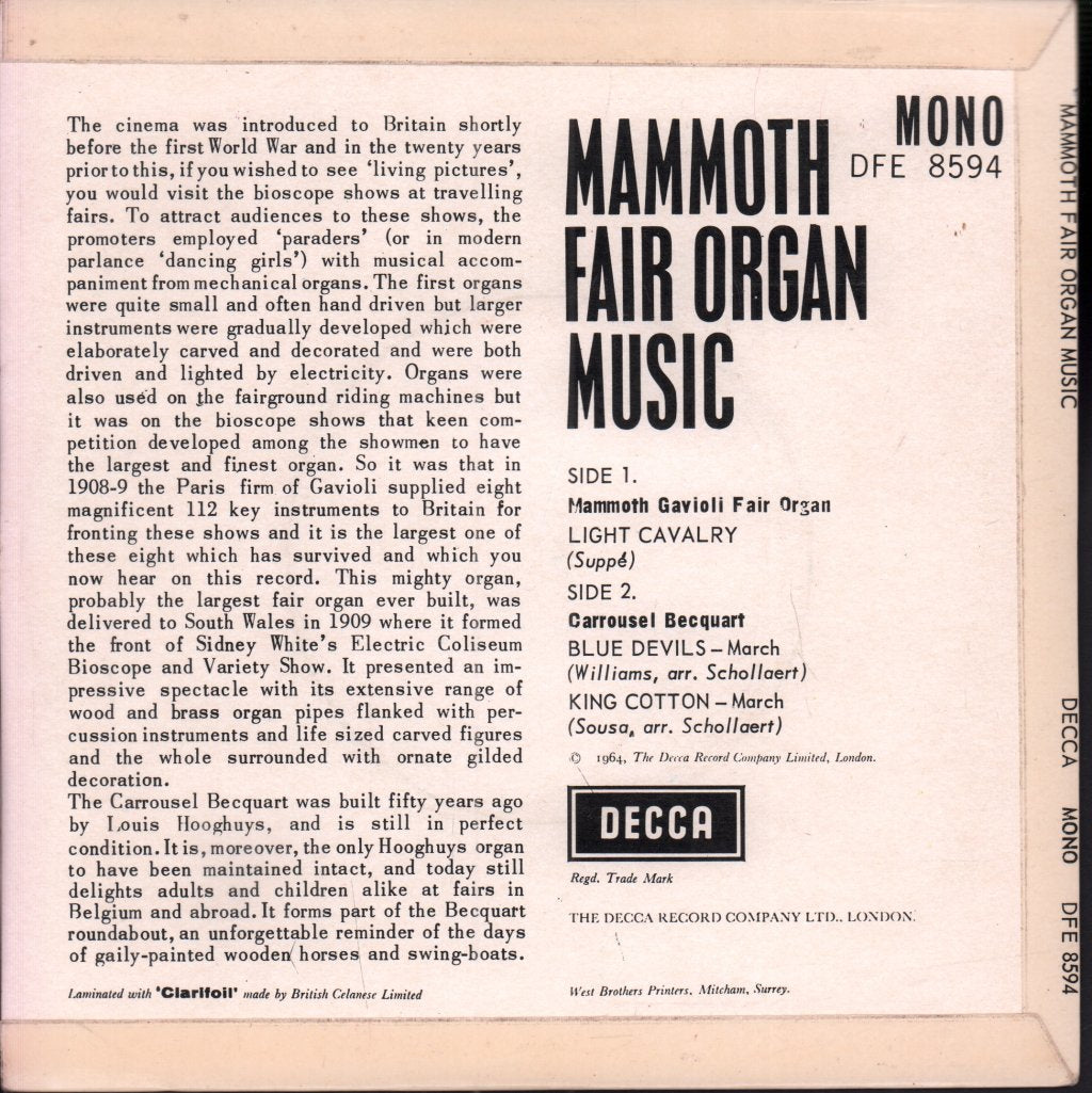 Carrousel Becquart - Mammoth gavioli Fair Organ Music - 7 Inch