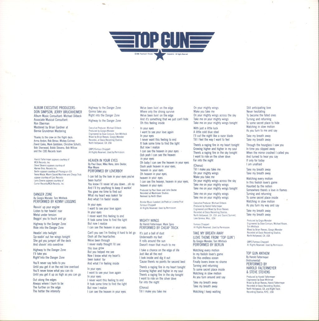 Various Artists - Top Gun (Original Motion Picture Soundtrack) - Lp