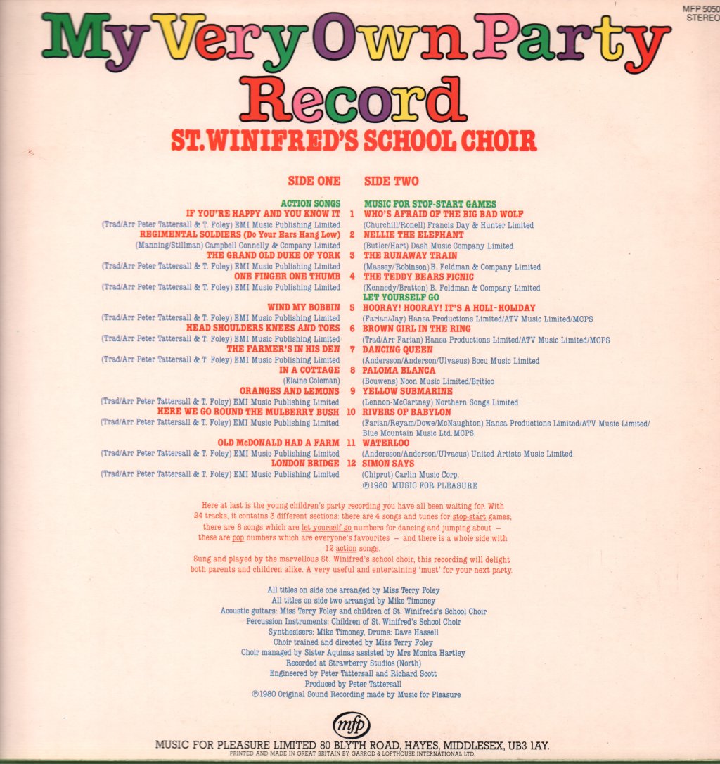St Winifreds School Choir - My Very Own Party Record - Lp