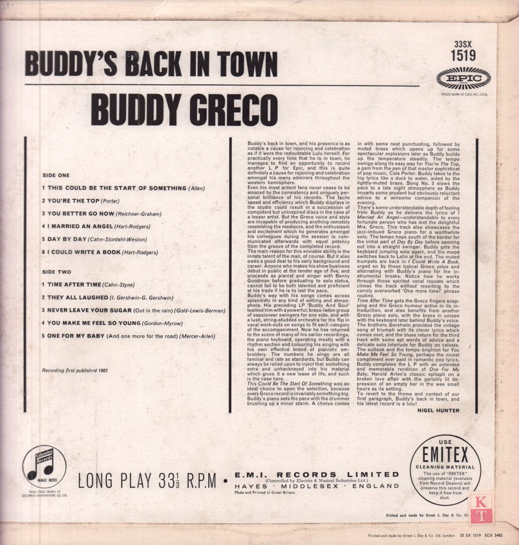 Buddy Greco - Buddy's Back In Town - Lp