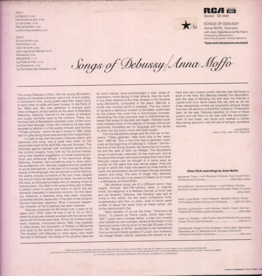 Anna Moffo / Jean Casadesus - Songs Of Debussy - Lp