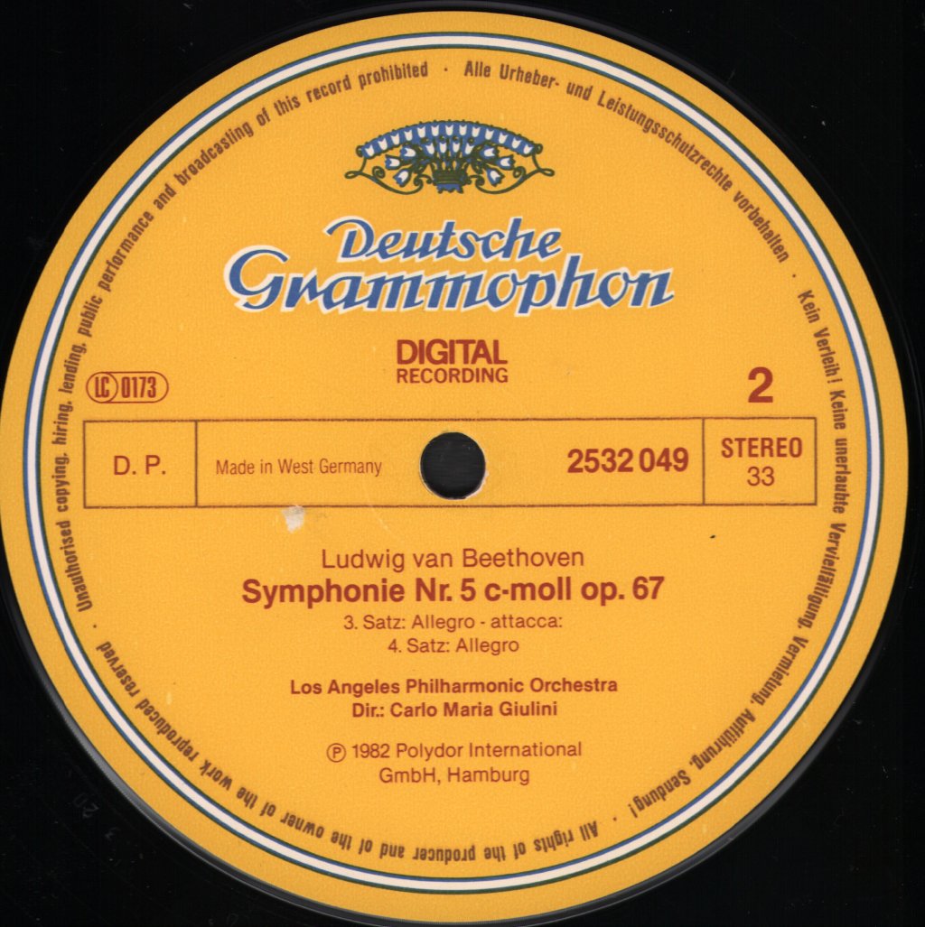 Carlo Maria Giulini / Los Angeles Philharmonic Orchestra - Beethoven - Symphony No. 5 - Lp