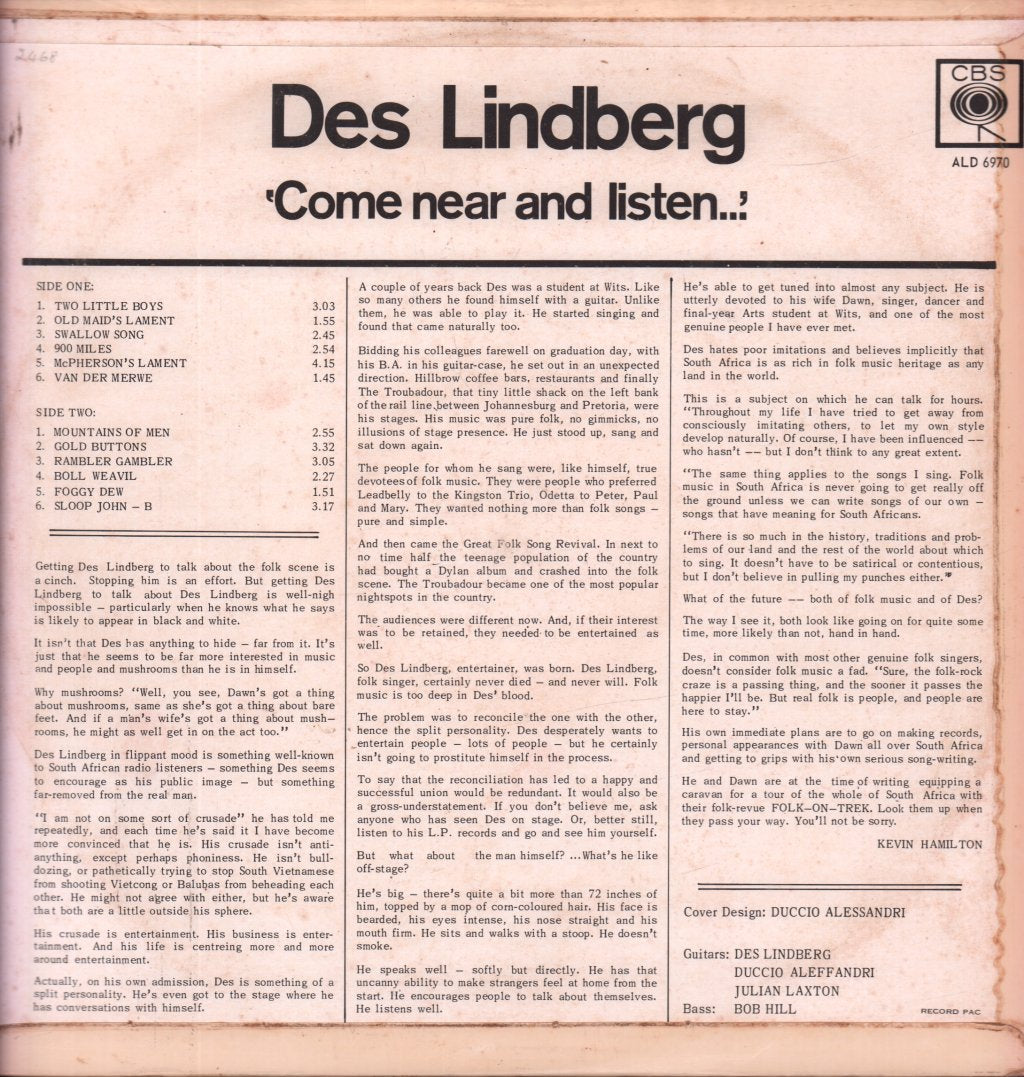 Des Lindberg - Come Near And Listen - Lp