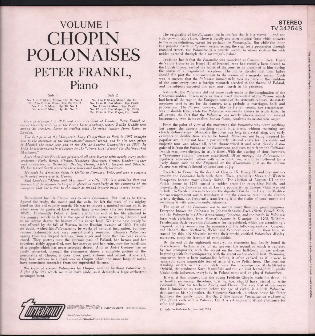 Peter Frankl - Chopin - Polonaises Volume 1 - Lp