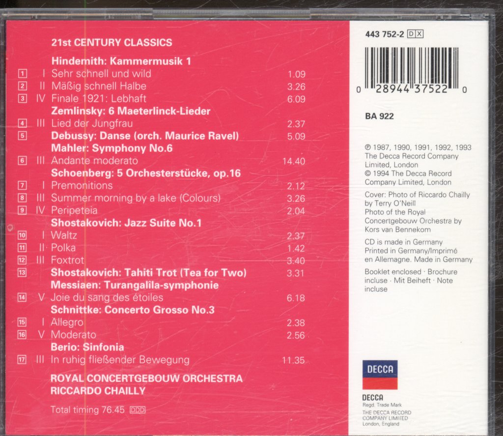 Riccardo Chailly, Royal Concertgebouw Orchestra - 21st Century Classics - Cd