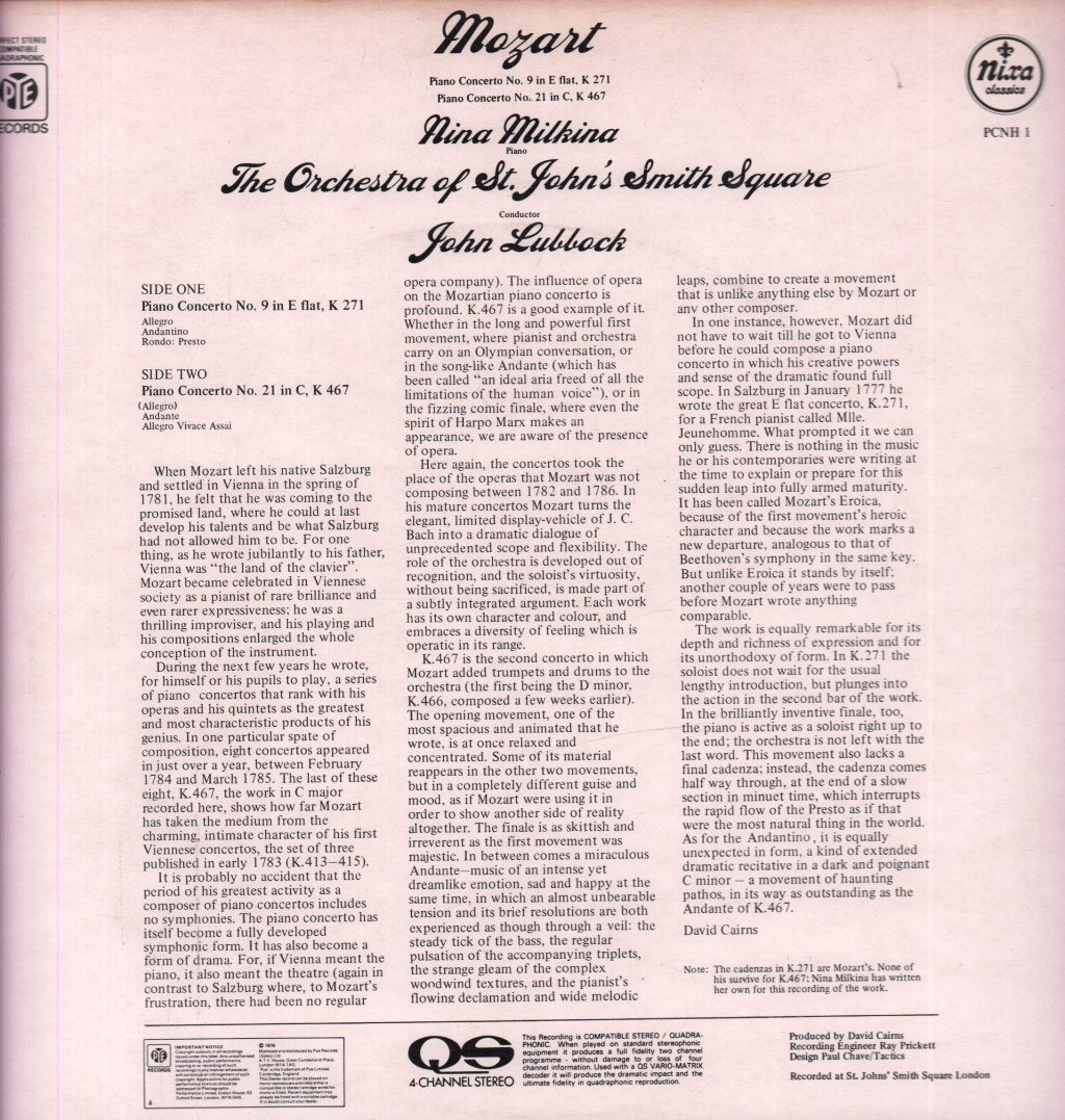 Wolfgang Amadeus Mozart - Piano Concerto No. 9 K271; No.21 K467 - Lp