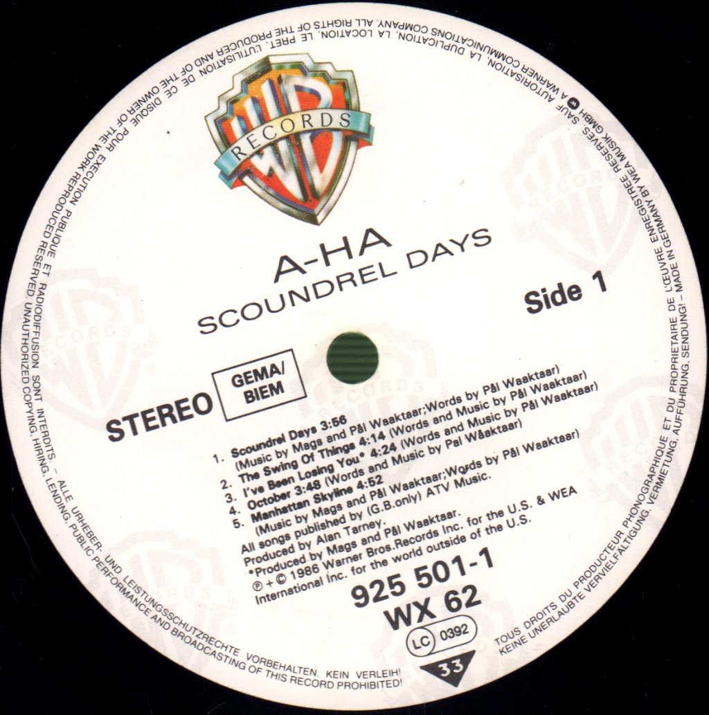 A-Ha - Scoundrel Days - Lp