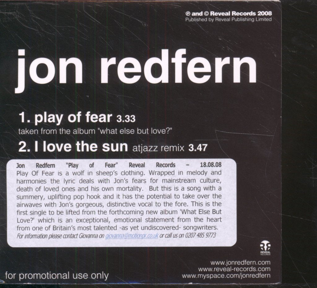 Jon Redfern - Play Of Fear - Cd