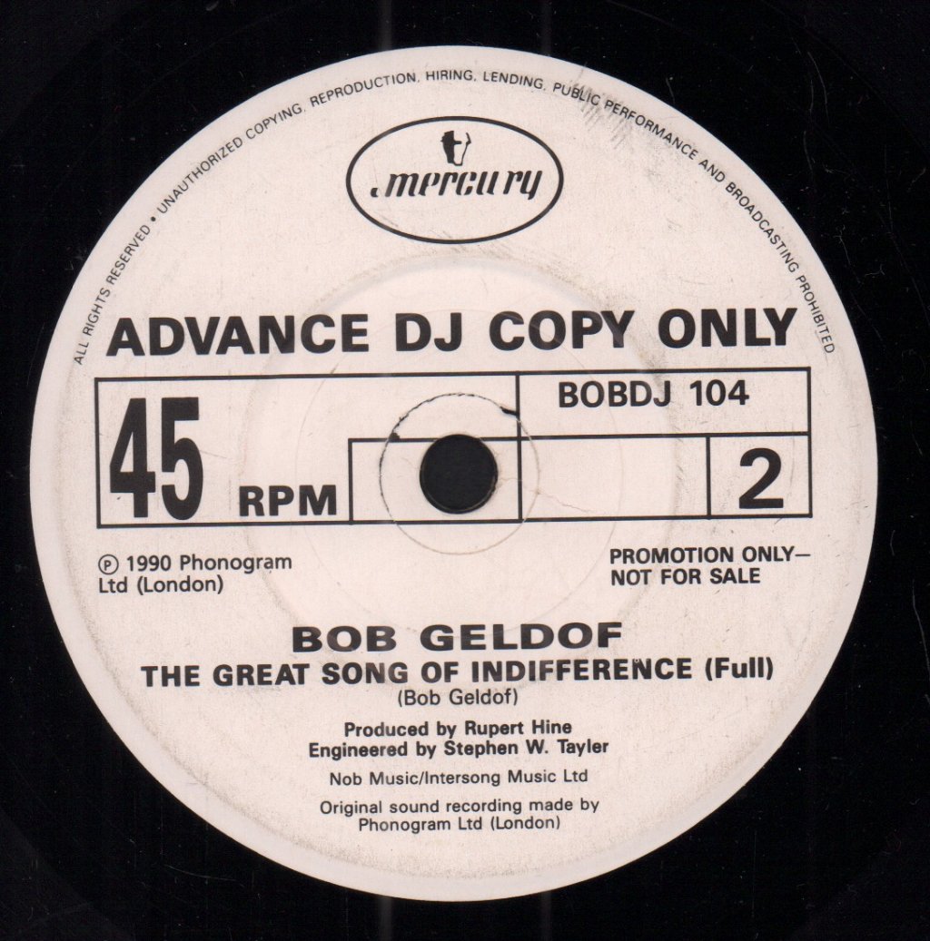 Bob Geldof - Great Song Of Indifference - 7 Inch