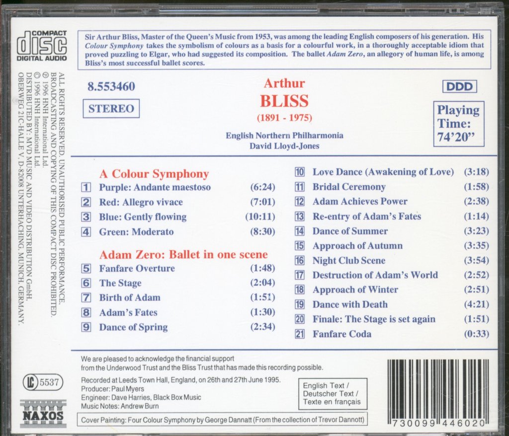 Northern Philharmonia, David Lloyd-Jones - Arthur Bliss - A Colour Symphony • Adam Zero - Cd