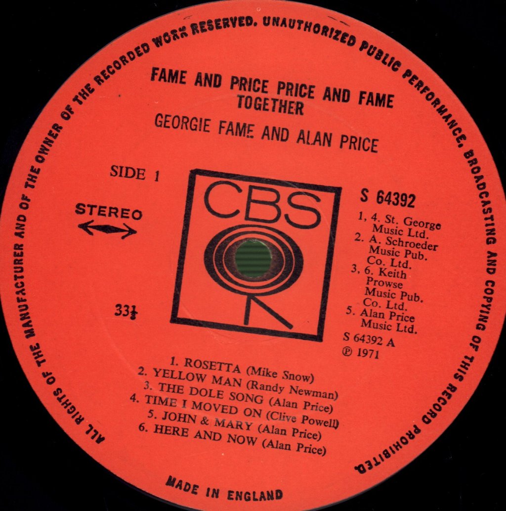 Georgie Fame And Alan Price - Fame and Price Together - Lp