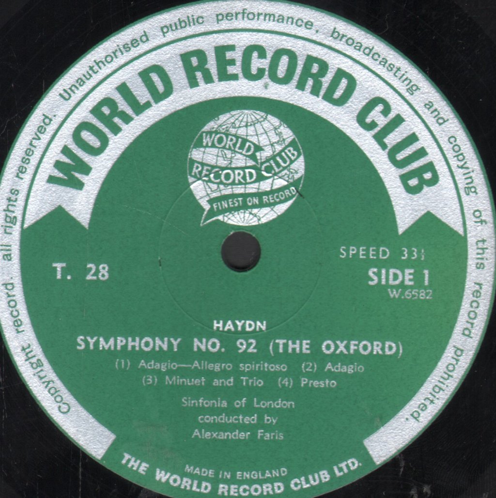 Sinfonia Of London Conducted By Alexander Faris - Haydn - Symphony No. 92 In G Major 'Oxford' / Symphony No. 104 In D Major 'London' - Lp