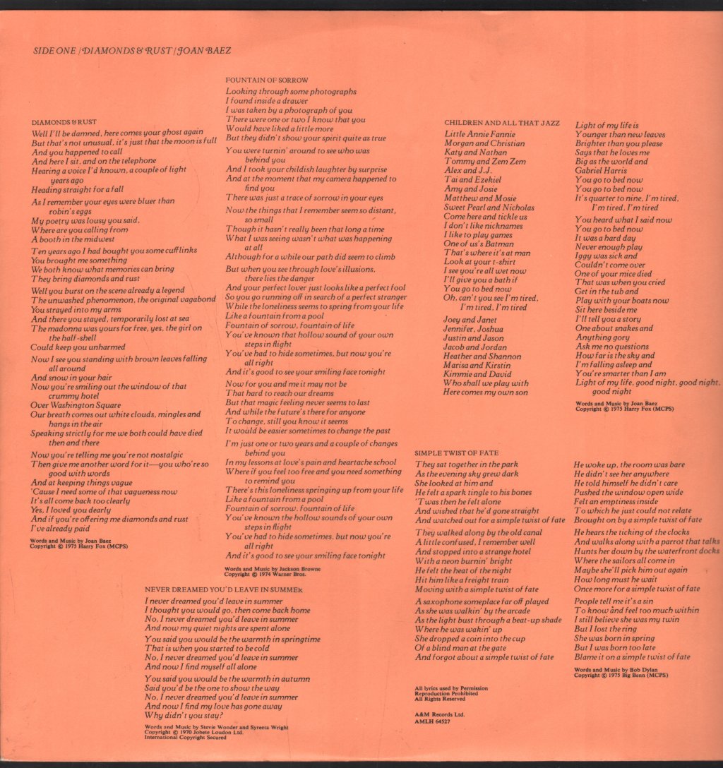 Joan Baez - Diamonds And Rust - Lp