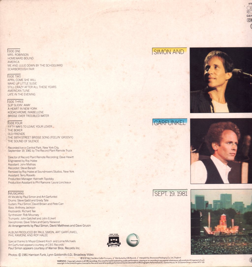 Simon And Garfunkel - Concert In Central Park - Double Lp