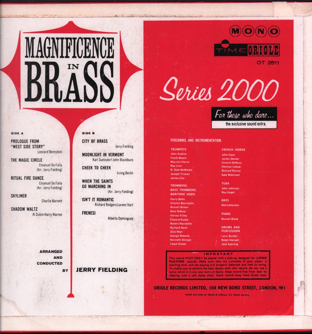 Jerry Fielding Orchestra - Magnificence In Brass - Lp