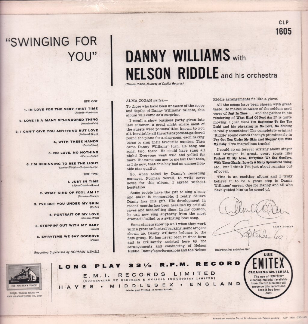 danny williams and nelson riddle - Swinging For You - Lp