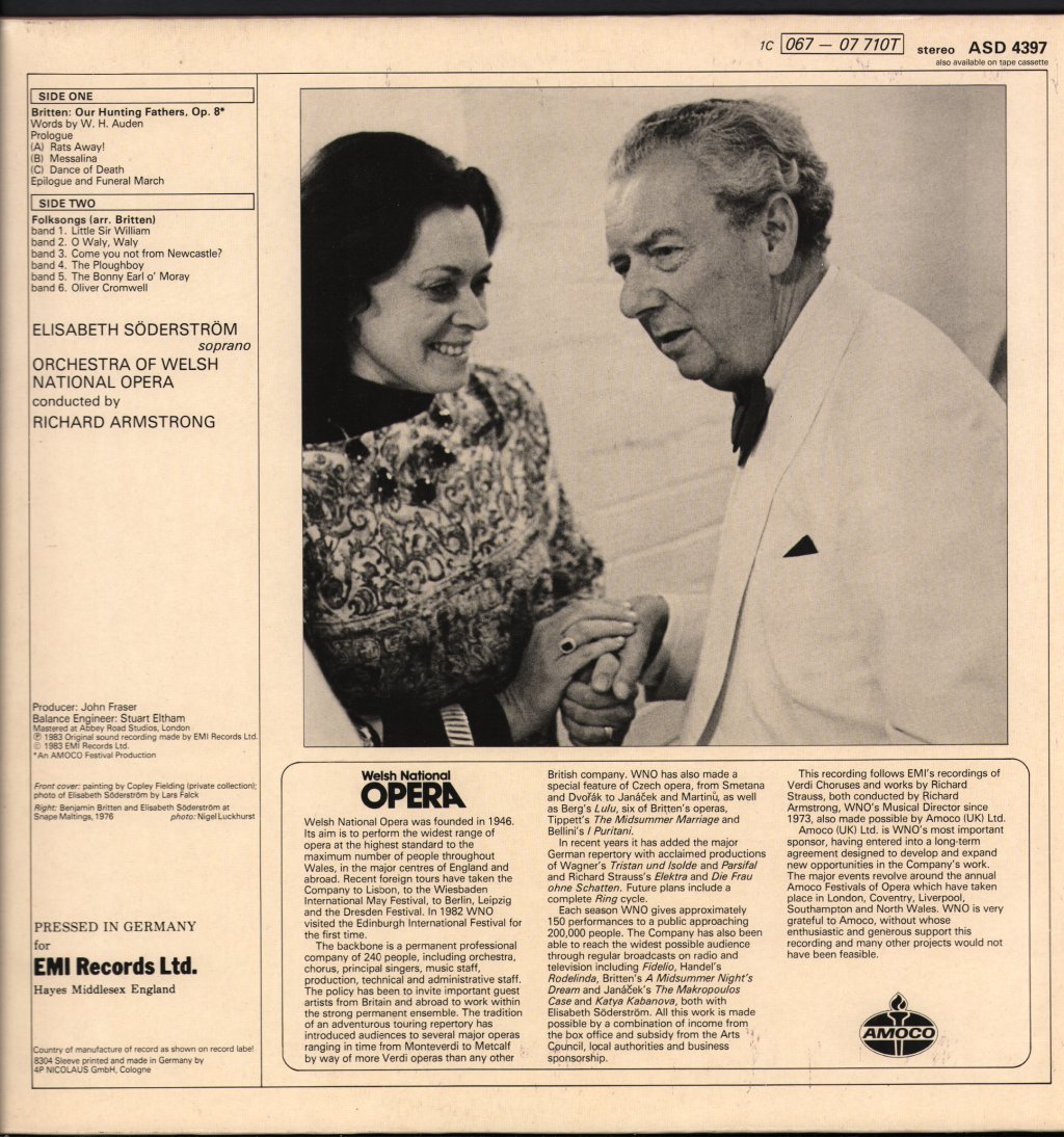 Elisabeth Soderstrom / Richard Armstrong / Orchestra Of Welsh National Opera - Britten - Our Hunting Fathers - Folk Songs With Orchestra - Lp