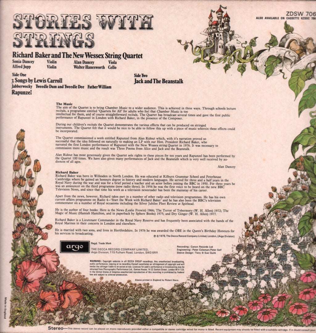 Richard Baker With The New Wessex String Quartet - Stories With Strings - Lp