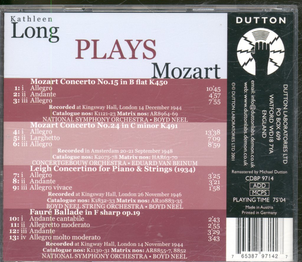 Kathleen Long - Kathleen Long Plays Mozart - Cd
