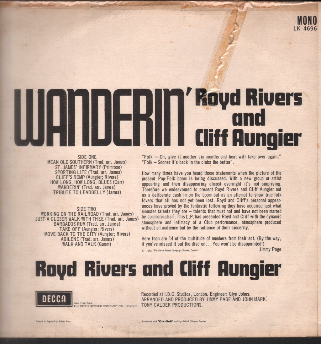 Royd Rivers And Cliff Aungier - Wanderin' - Lp