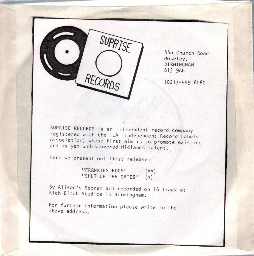 Alisons Secret - Shut Up The Gates - 7 Inch