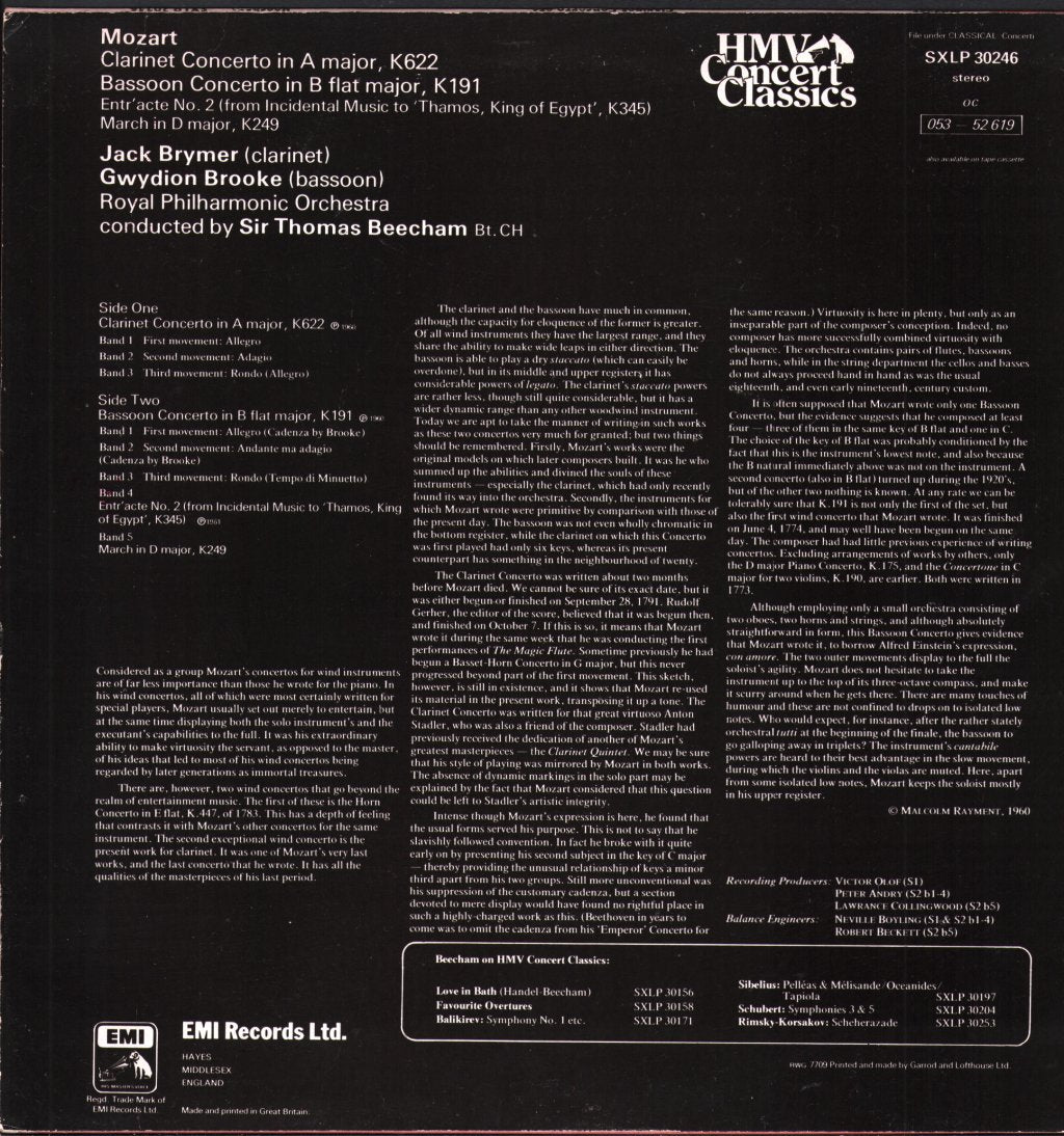 Sir Thomas Beecham - Mozart Clarinet Concerto In A Major K622 - Lp
