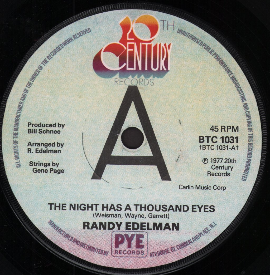 Randy Edelman - Night Has A Thousand Eyes - 7 Inch