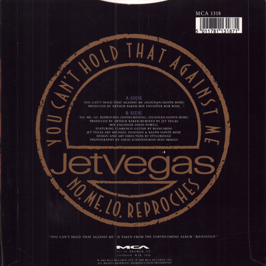 Jet Vegas - You Can't Hold That Against Me - 7 Inch