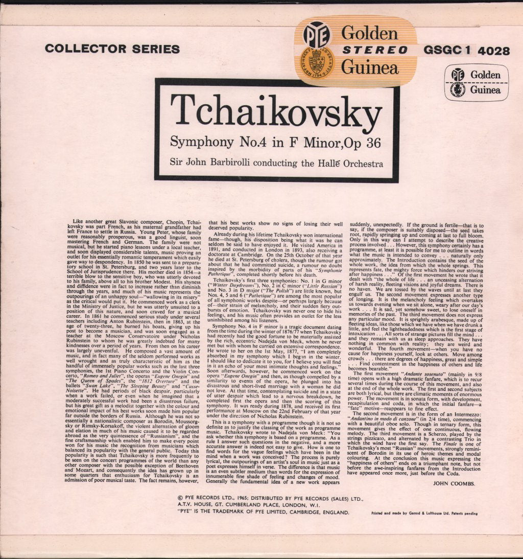 Sir John Barbirolli - Symphony No. 4 In F Minor, Op. 36 - Lp