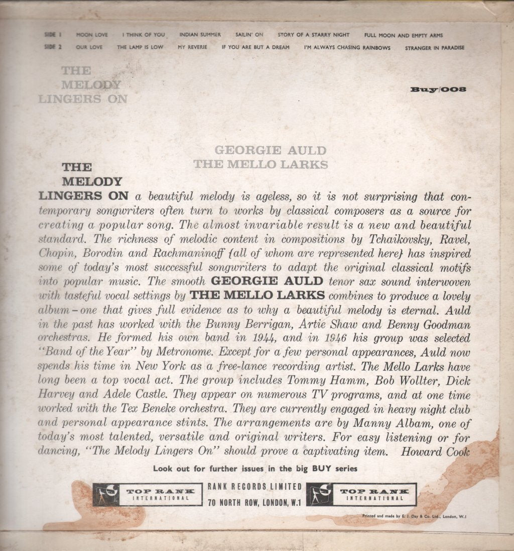 Georgie Auld And The Mello-Larks - Melody Lingers On - Lp