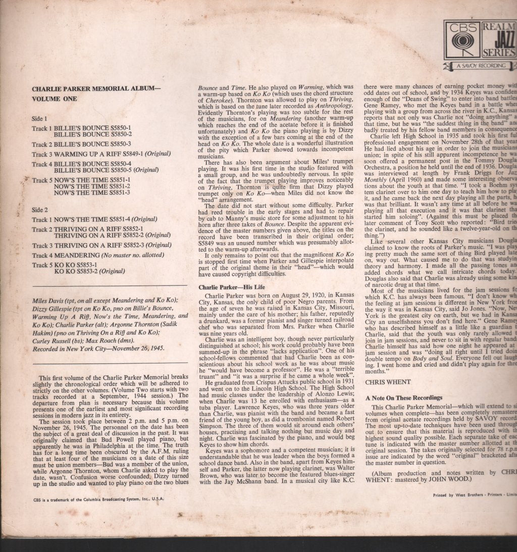 Charlie Parker - Memorial Volume One - Lp