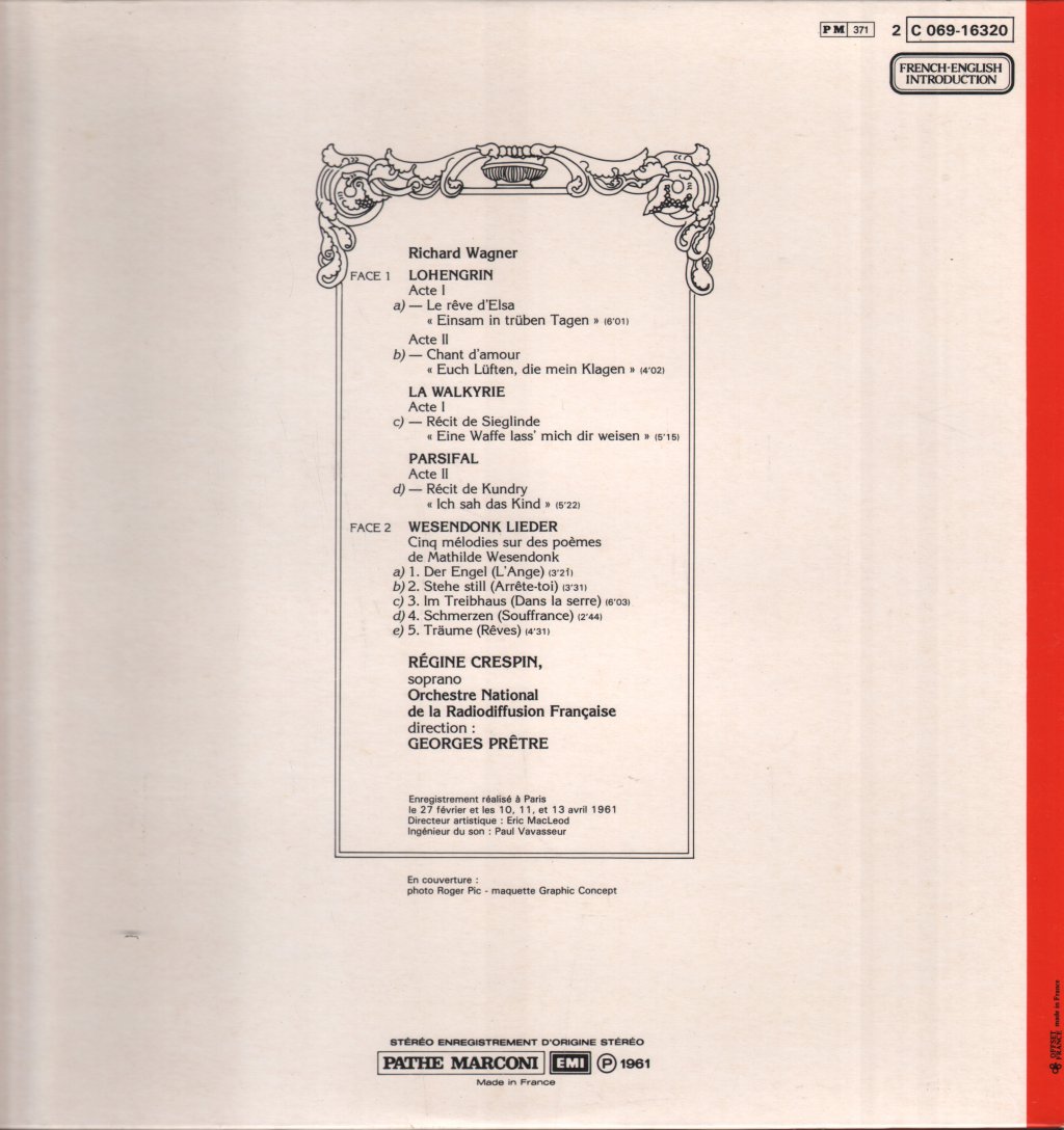 Regine Crespin - Wagner - Wesendonk Lieder Et Airs De La Walkyrie, Lohengrin, Parsifal - Lp
