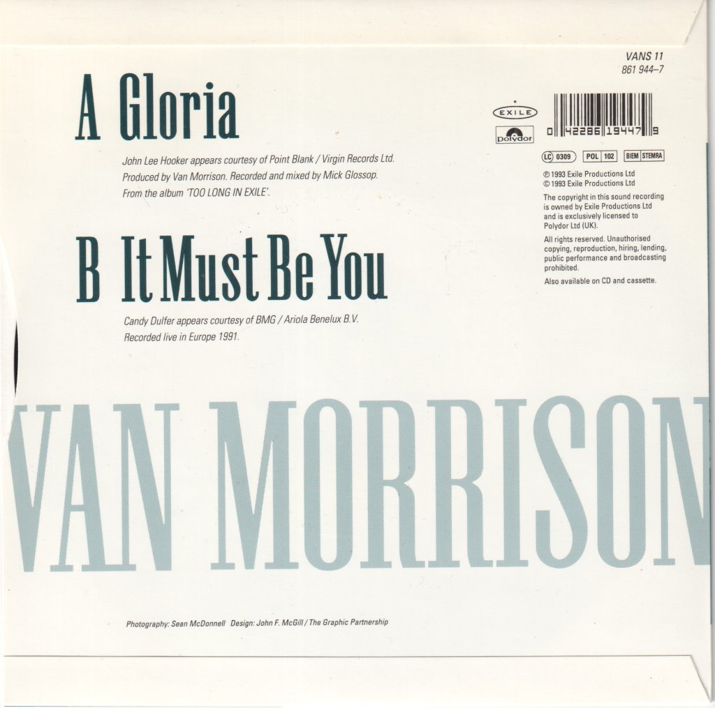 Van Morrison And John Lee Hooker - Gloria - 7 Inch