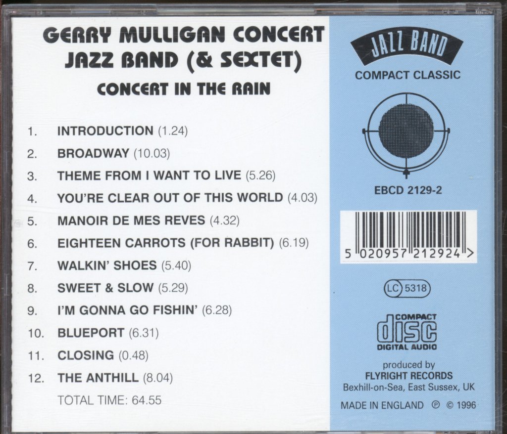 Gerry Mulligan & The Concert Jazz Band And Sextet - Concert In The Rain - Cd